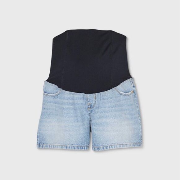 Isabel Maternity Light Wash Crossover Panel Shorts Size 12 - Picture 1 of 7